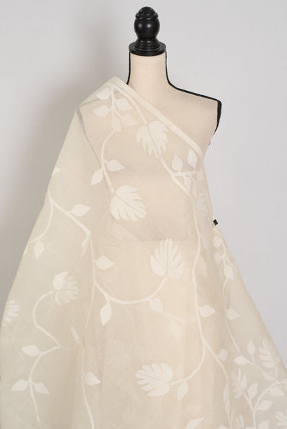 Vibha: Fine Quality White - on - White Hand - Woven Bengal Cotton Jamdani Saree - Saree Mandi