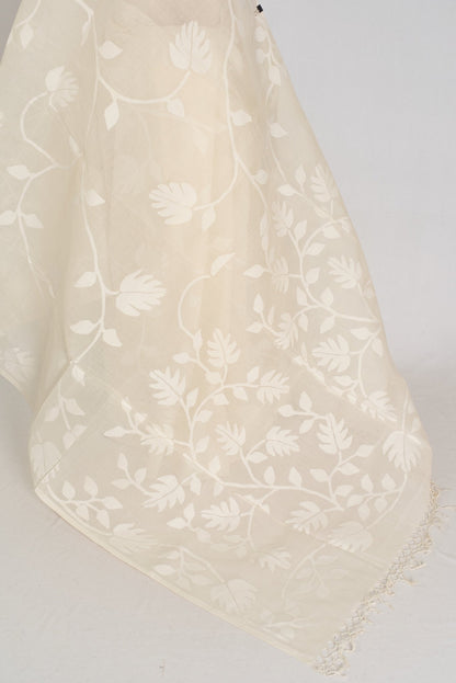 Vibha: Fine Quality White - on - White Hand - Woven Bengal Cotton Jamdani Saree - Saree Mandi