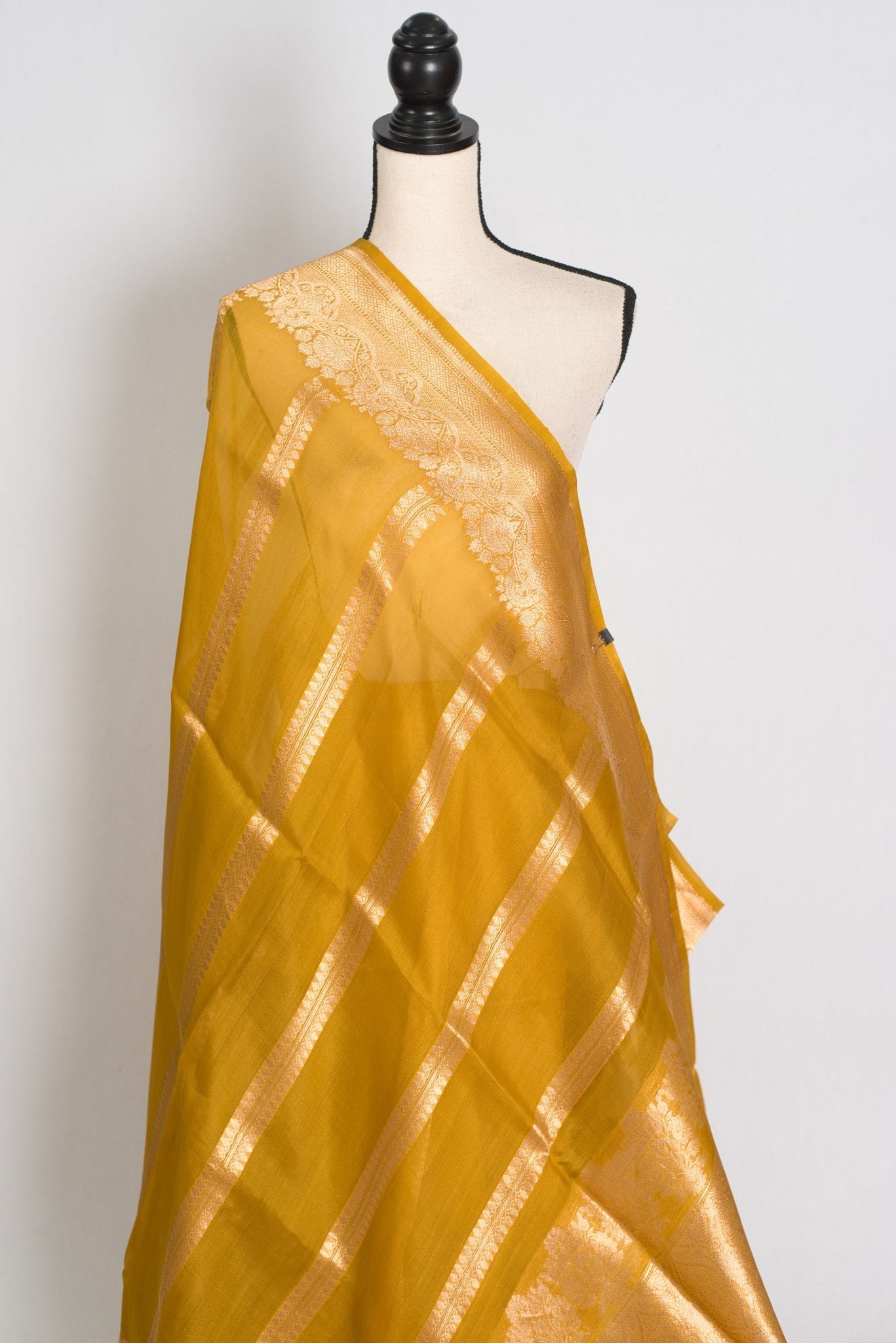 Vidhi: Golden Yellow and Gold Kora Organza Banarasi Saree - Saree Mandi