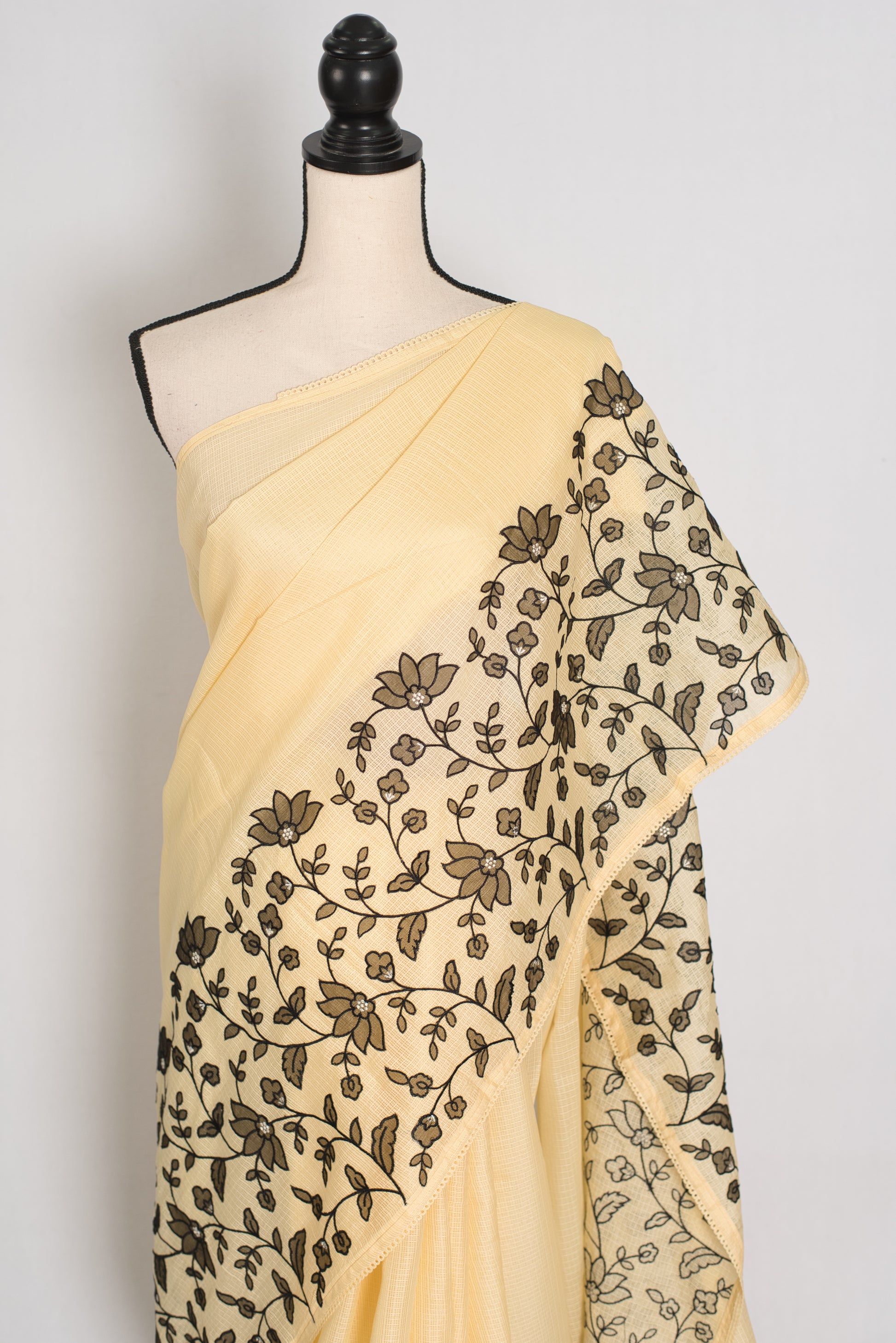 Ritaja | Yellow & Black Semi Kota Silk Saree | Budget Saree image 1